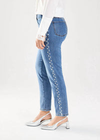 FDJ Phyllis Pull-on Pencil Ankle Denim With Pearl Embellishments Jeans in indigo - women's jeans - detail view