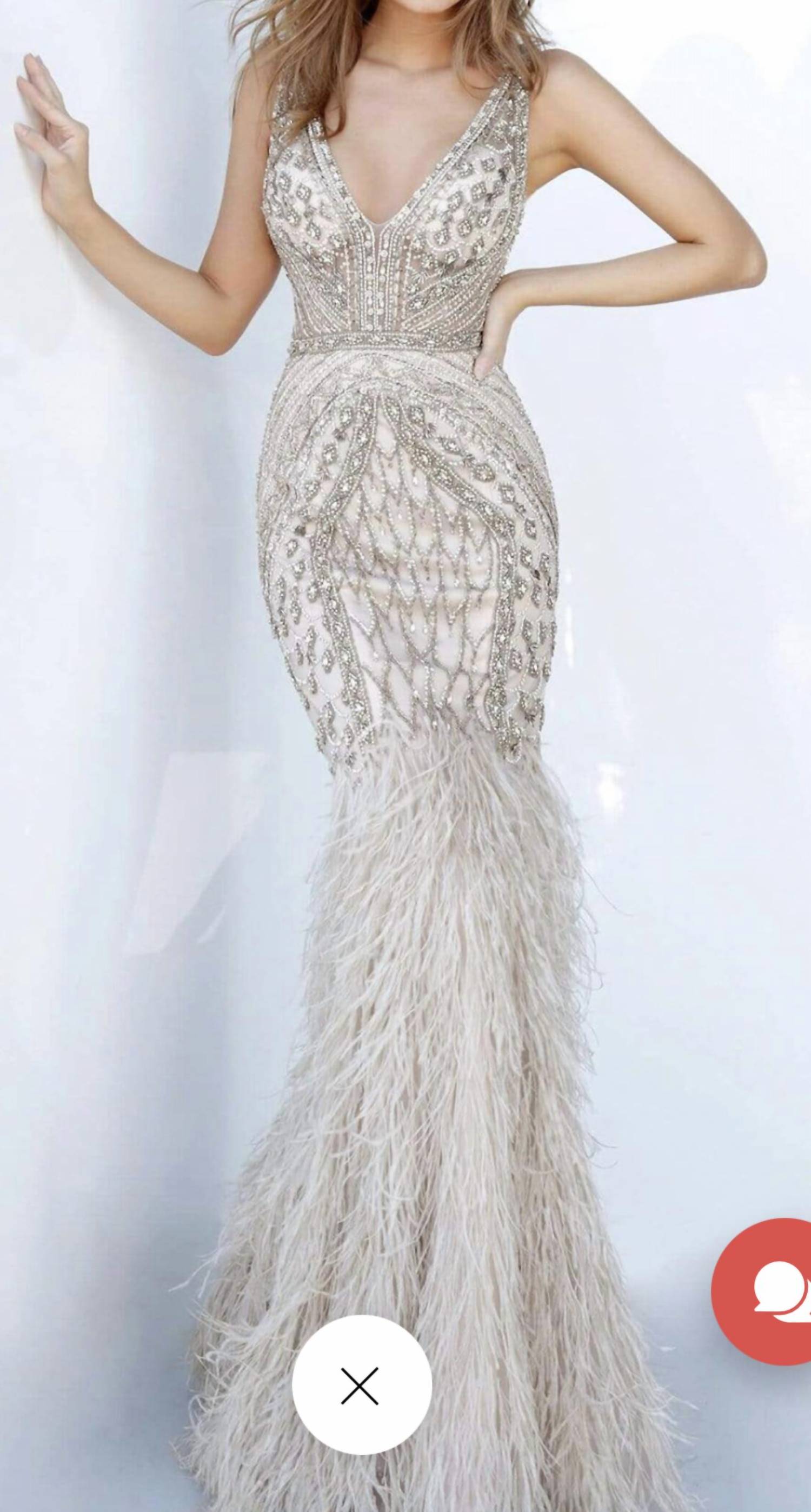 Jovani - beaded and feather gown
