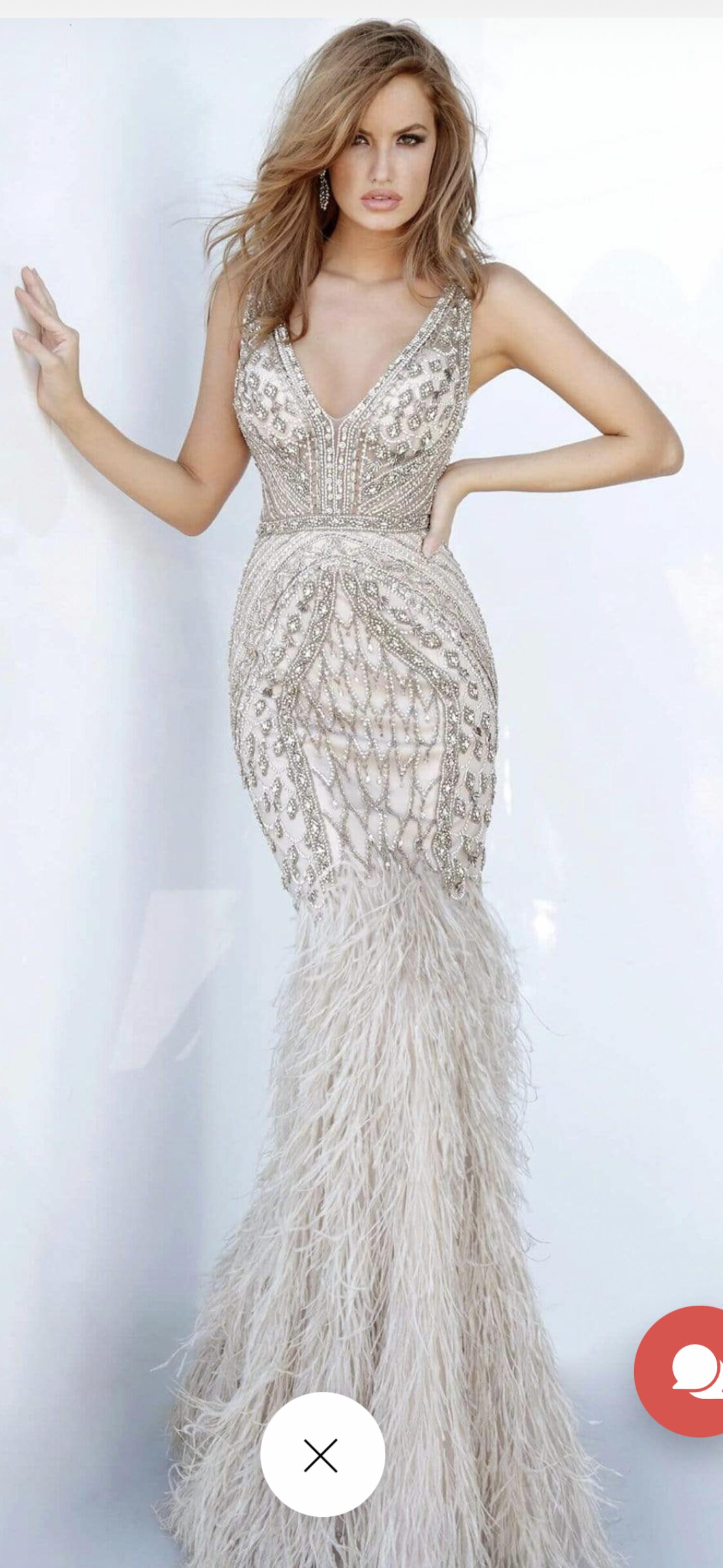 Jovani - beaded and feather gown