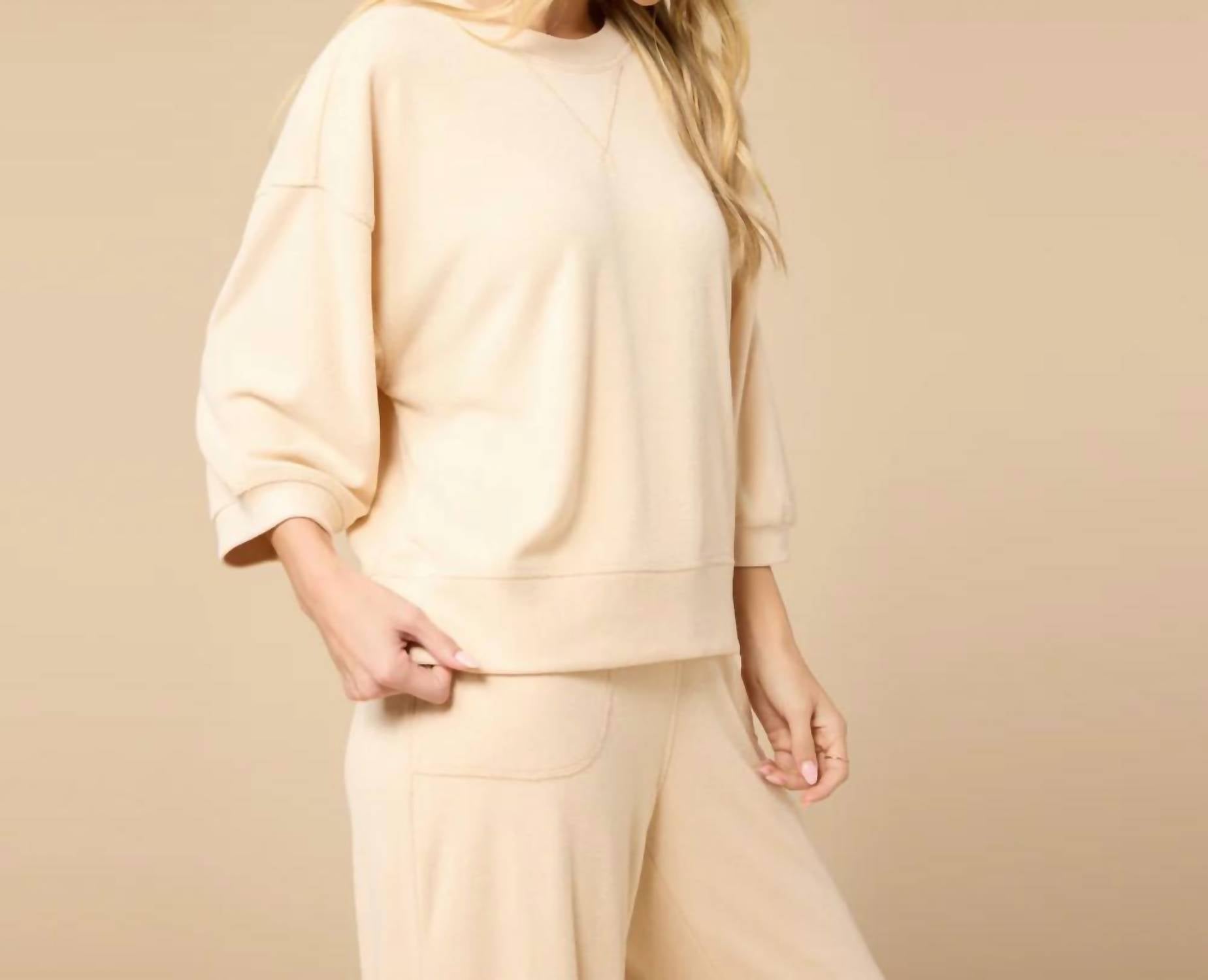 Softies - Terry Cropped Sleeve With Wide Leg Pants Set