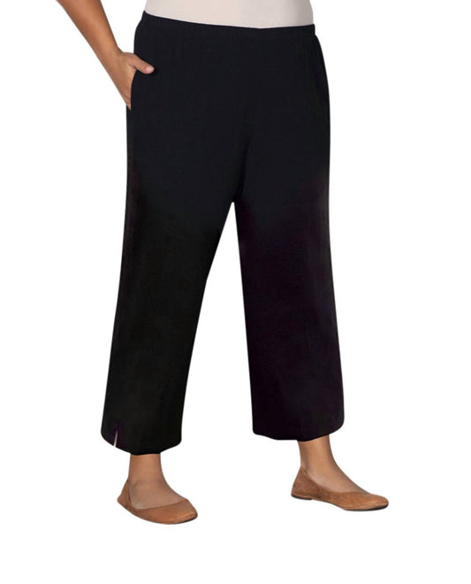 On The Plus Side - Linen Pull On Wide Leg Flood Pants - Plus