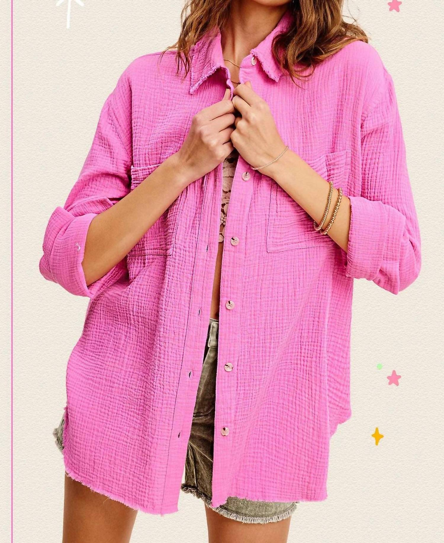 La Miel - Gauze Button Down Cover Up Top