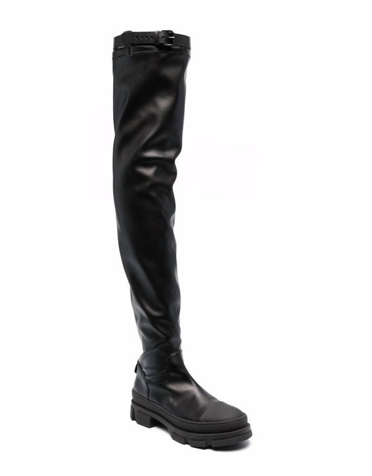 Belted Thigh-Length Leather Boots