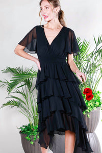 Vine & Love - Elegant Ruffled Chiffon Midi Dress