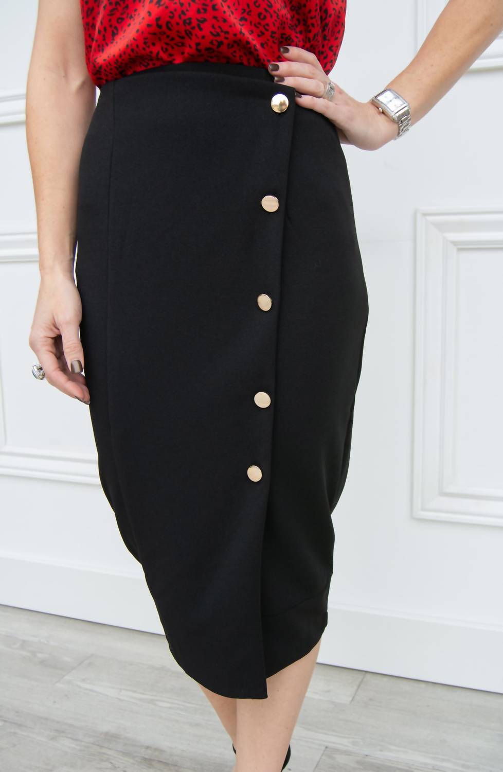 Button Front Pencil Skirt