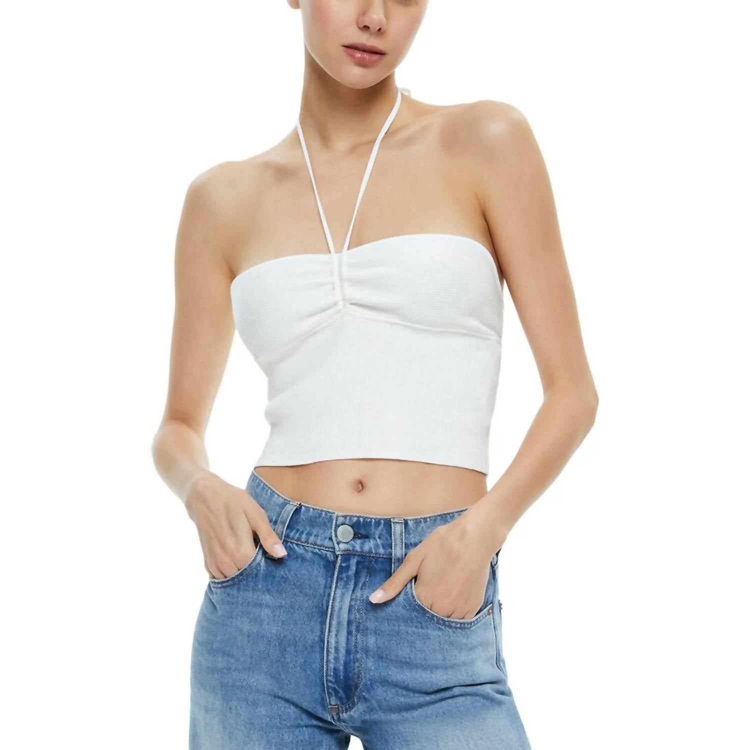 Alice + Olivia - Linnie Ribbed Knit Halter Top