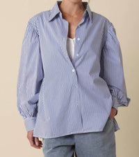 Olivaceous - Eve Striped Puff Sleeve Shirt