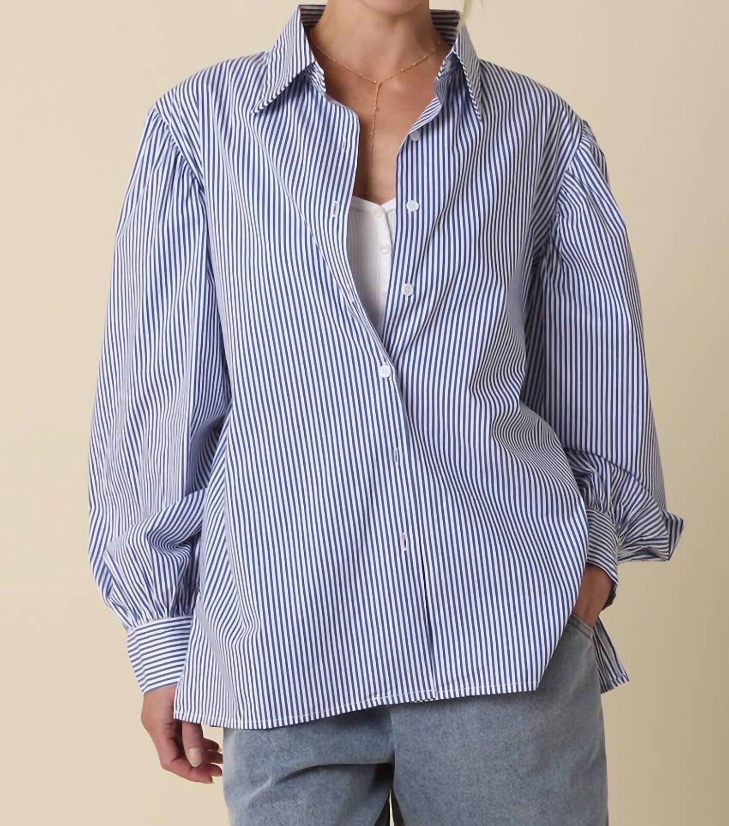 Olivaceous - Eve Striped Puff Sleeve Shirt