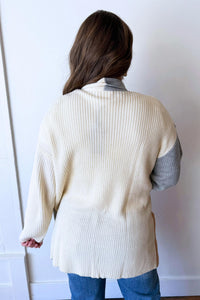 Sunday Edition Striped Cardigan With Patch Pockets in cream multi - women's cardigan - detail view