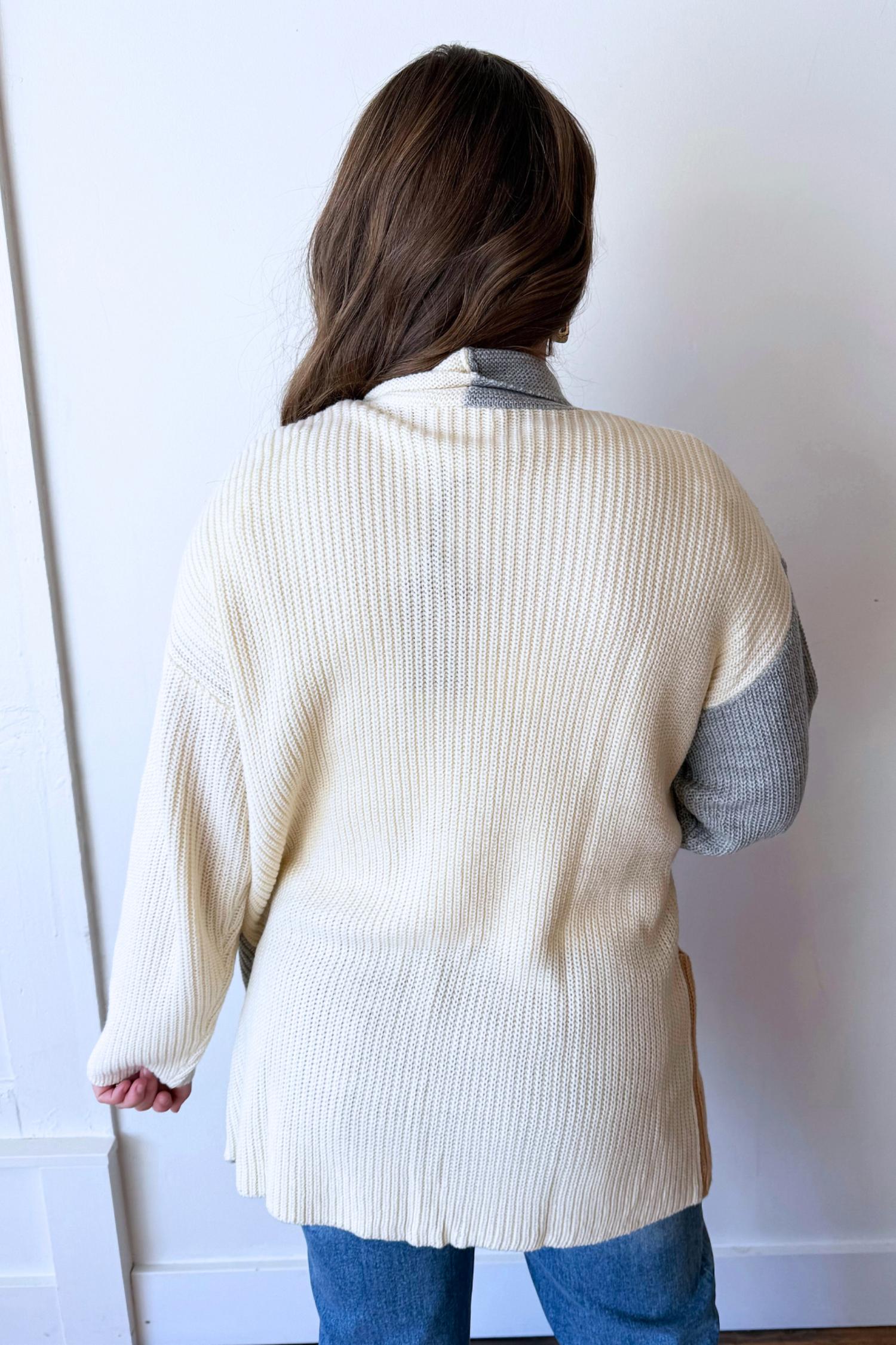 Sunday Edition Striped Cardigan With Patch Pockets in cream multi - women's cardigan - detail view