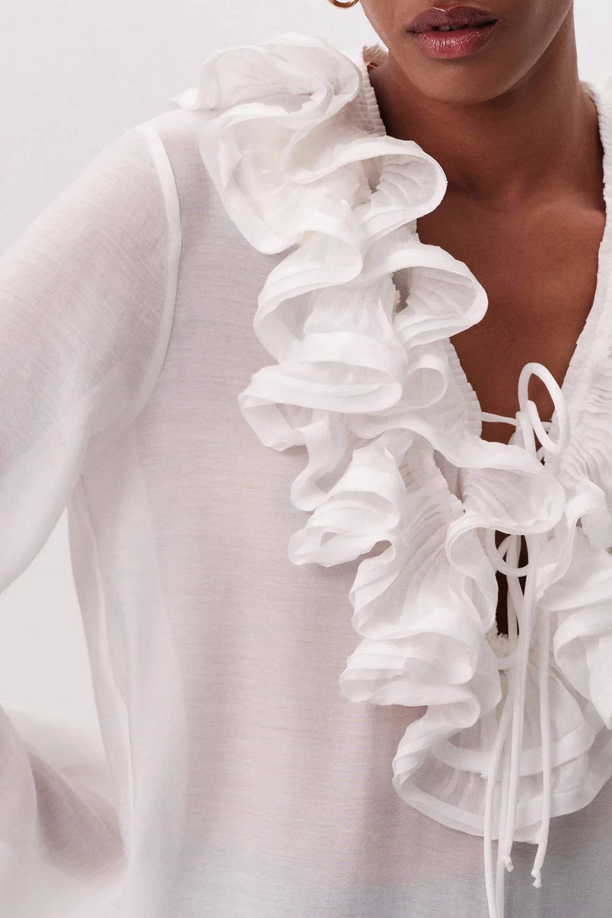 Exquise - Keely V Neck Ruffled Blouse