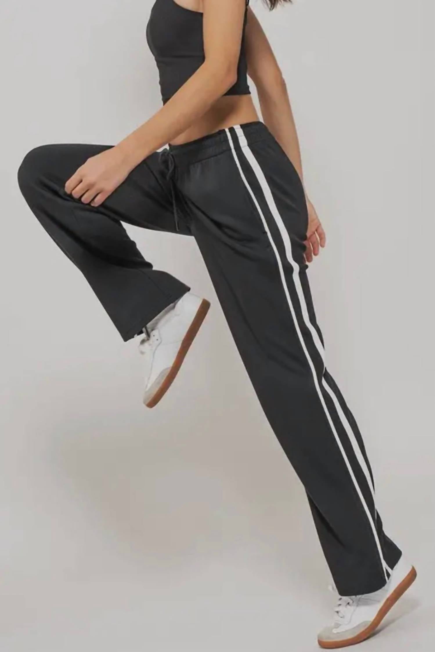 Urban Daizy Timeless Stripe Drawstring Relaxed Sweatpants in black - women's pants - view 4