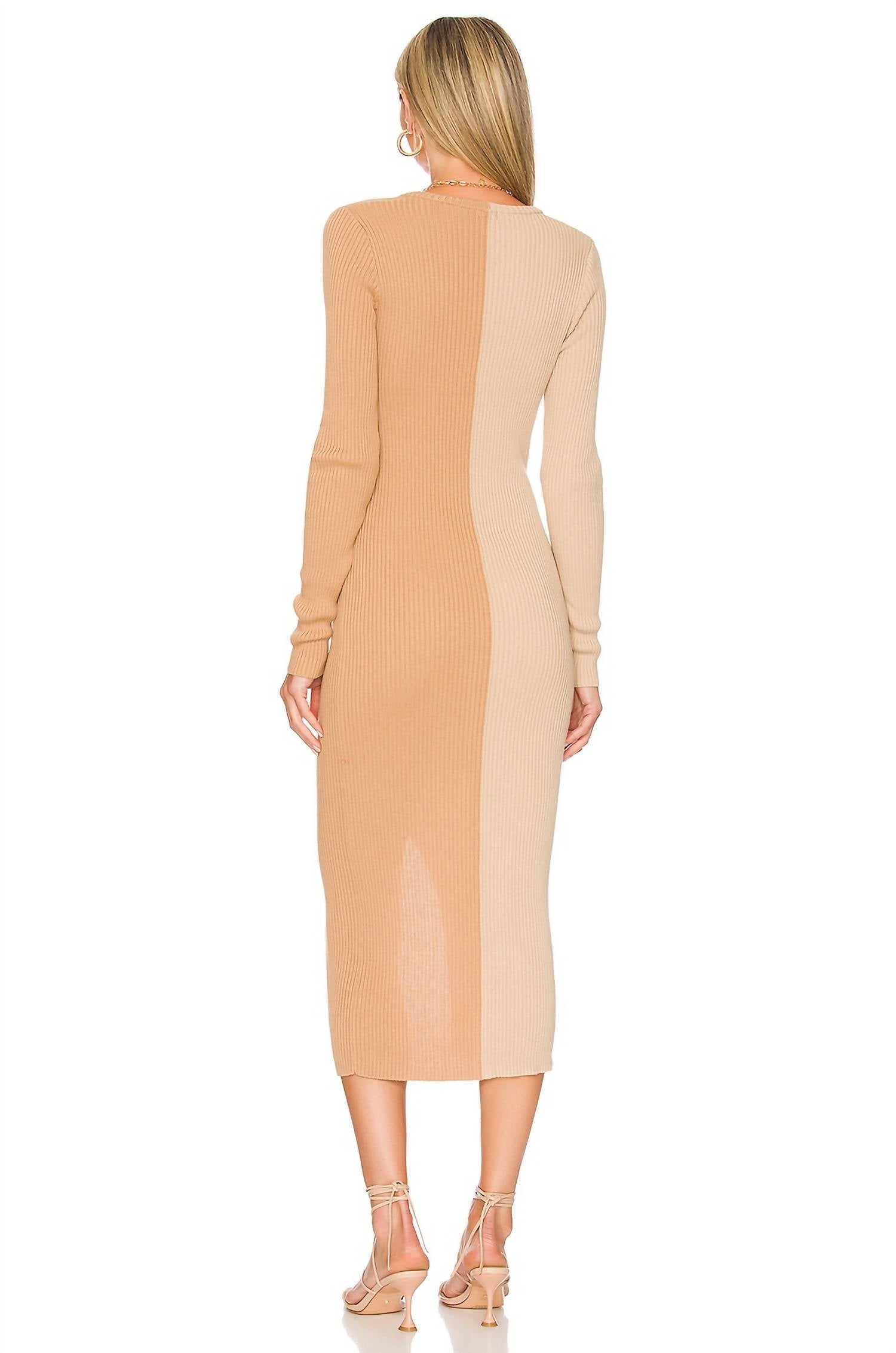MONROW Color Block Cardigan Midi Dress in doe off white - women's dress - alternate view