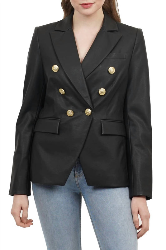 NELLIE FAUX LEATHER DOUBLE BREASTED JACKET