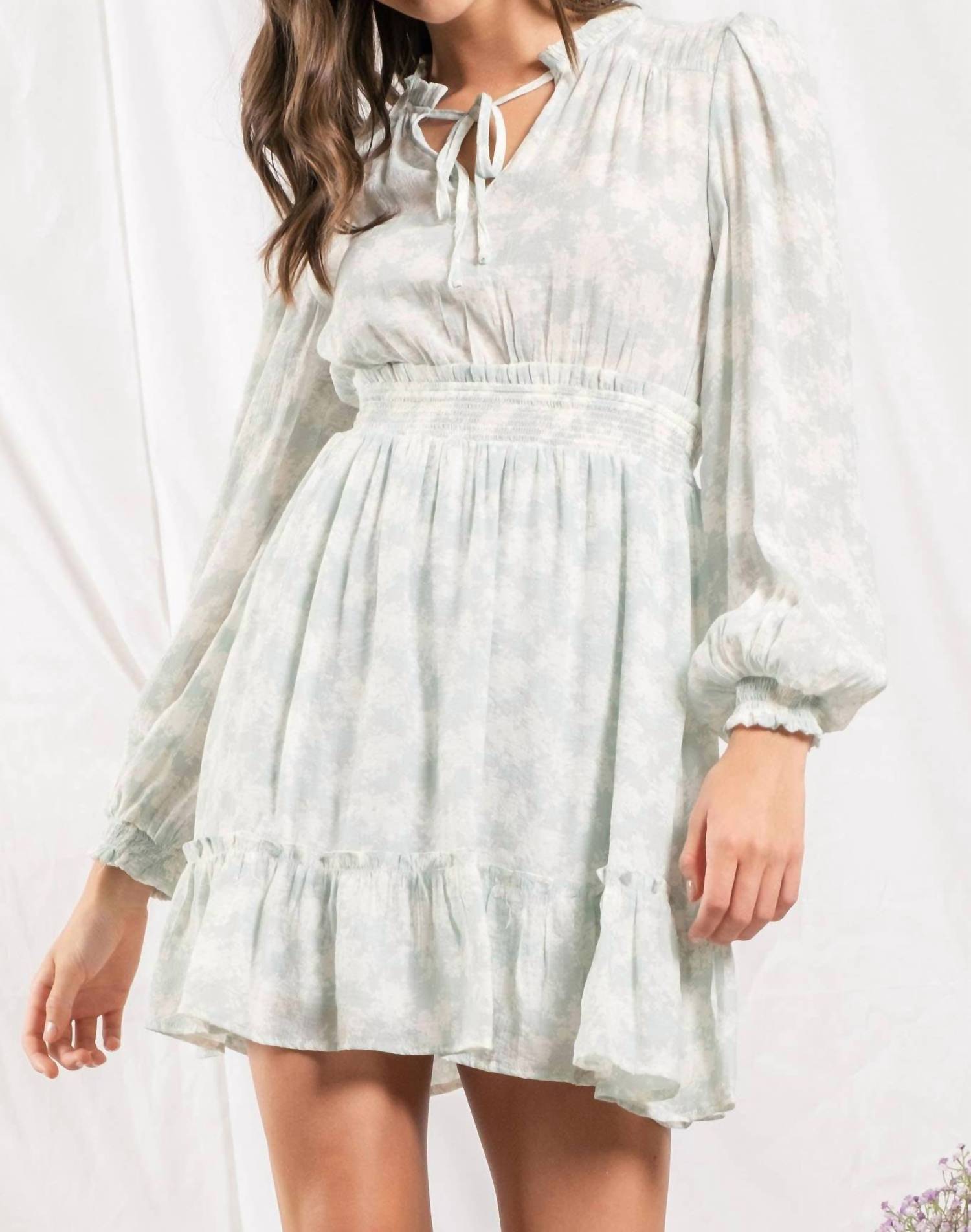 Blu Pepper - Empire Waist Long Sleeve Mini Dress