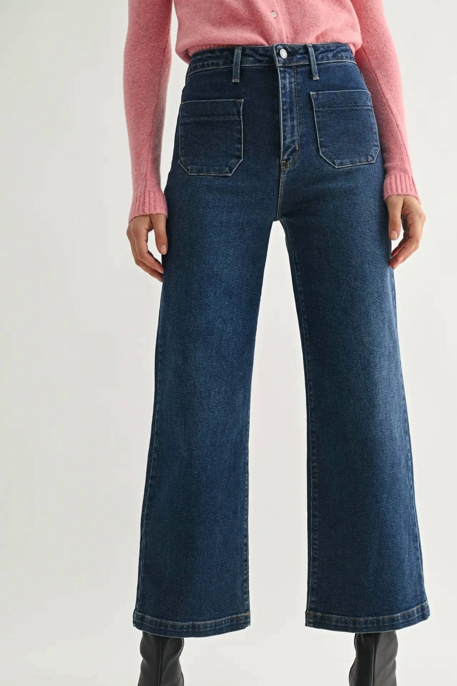 Just Black Denim - Patch Pocket Wide Leg Jean
