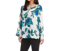 Karen Kane Keyhole Side-Slit Sleeve Tunic Top - Petite in floral print - women's shirt - detail view