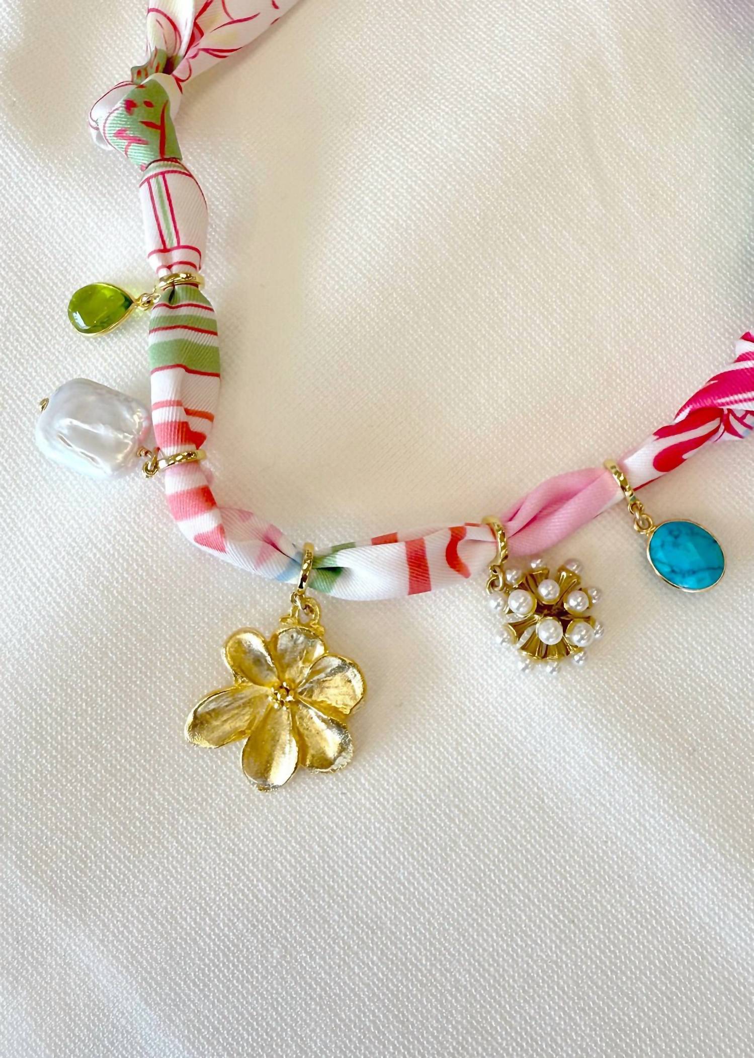 Knotty Bling - Women's Pastel 5 Charm Twilly Necklace