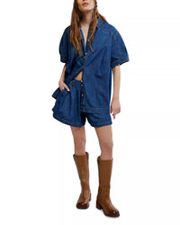 Free People Griselda Denim Shirt & Shorts Set in sea dream wash - women's sleepwear