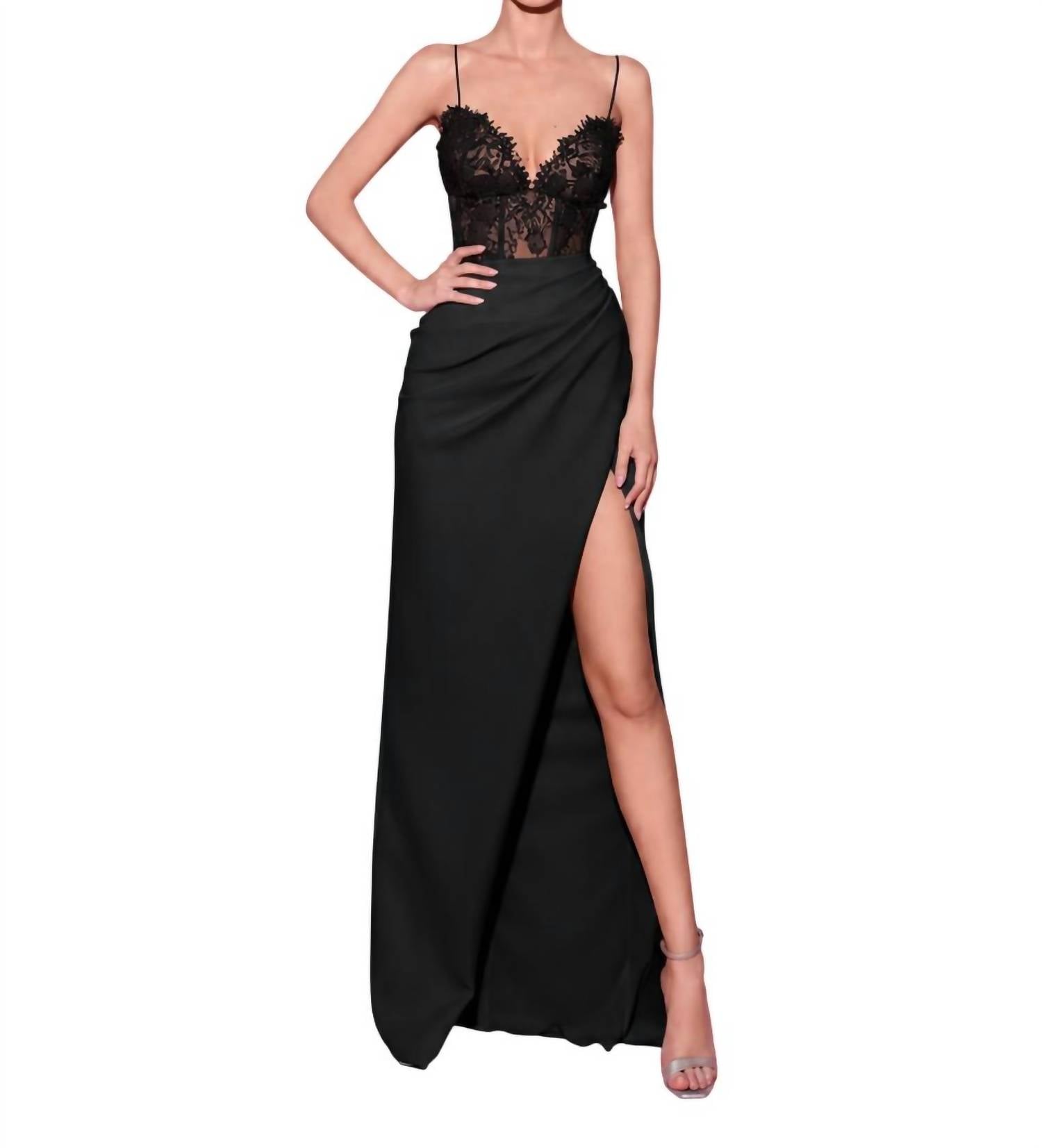 Tarik Ediz Crepe Column Evening Gown in black - women's dress