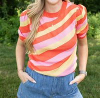 Fate Citrus Stripe Short Sleeve Sweater in multicolor - women's sweater