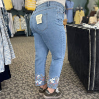 Charlie B - Cropped Slim Stretch Denim Pants With Embroidered Hem