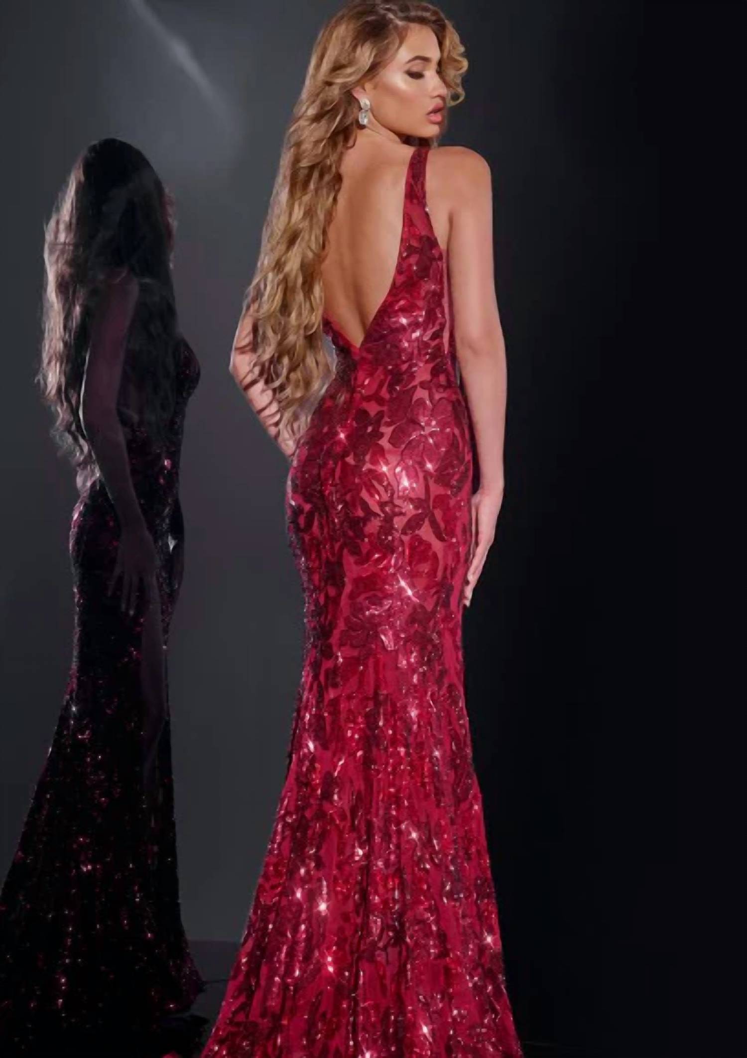 Jovani - Sleeveless Floral Sequin Dress