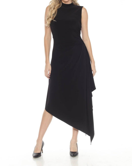Joseph Ribkoff - Turtleneck Ruched Asymmetric Midi Dress