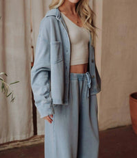 Panache Apparel - Cropped Washed Soft Button Up Top