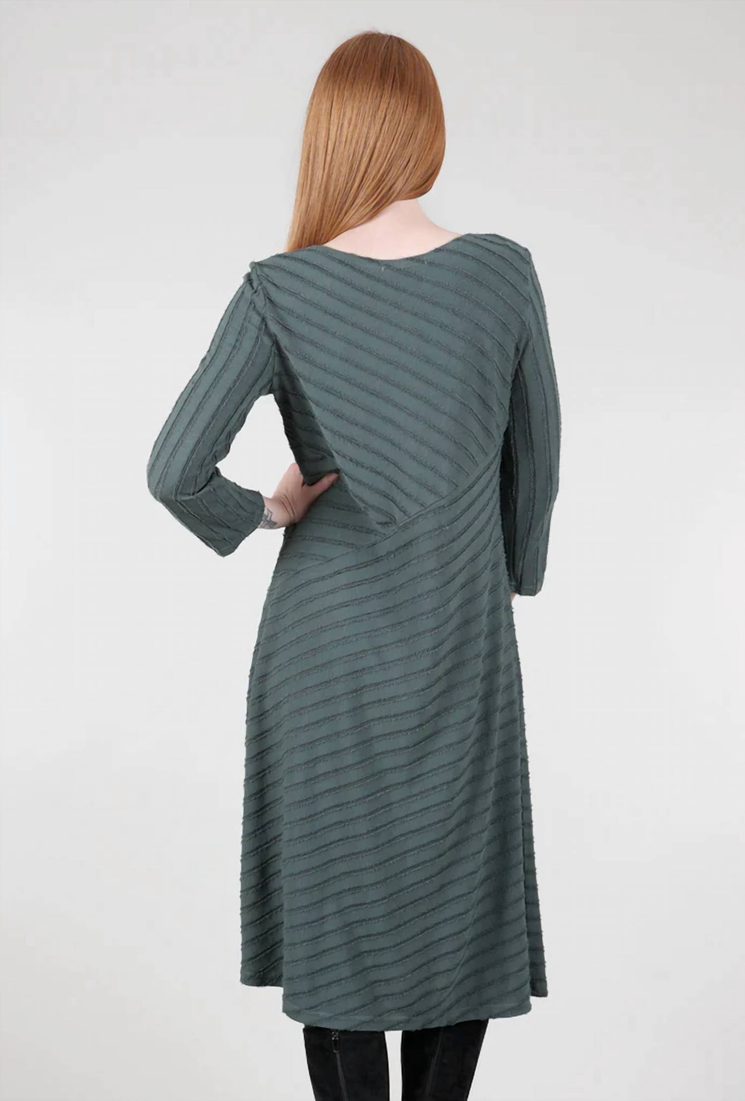Cut Loose - Frayed-Stripe Seamed Dress, Myrtle