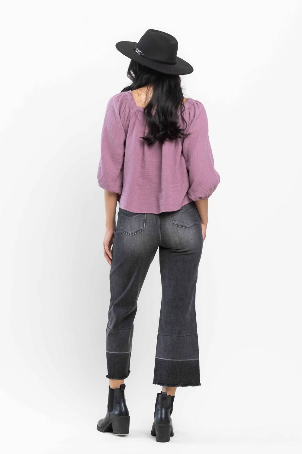 Judy Blue - High Waist Wide Leg Release Hem Crop Jeans