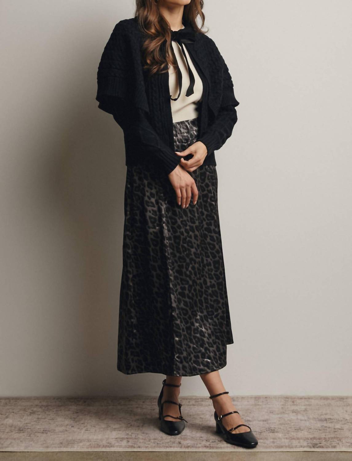 Forte - Leopard Print Satin Midi Skirt