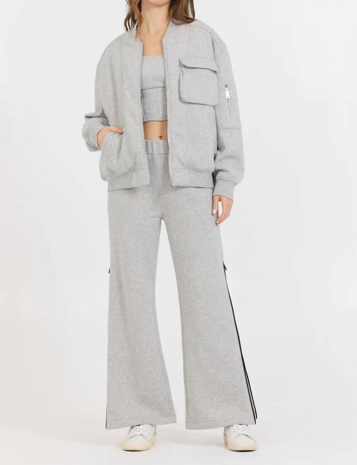 Vintage Havana Contrast Zipper Flare Pant in grey - women's pants - view 4