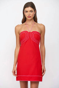 Fate - Halter Mini Dress With Contrast Color Piping