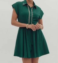 entro Crystal Embellished Mini Dress in hunter green - women's dress