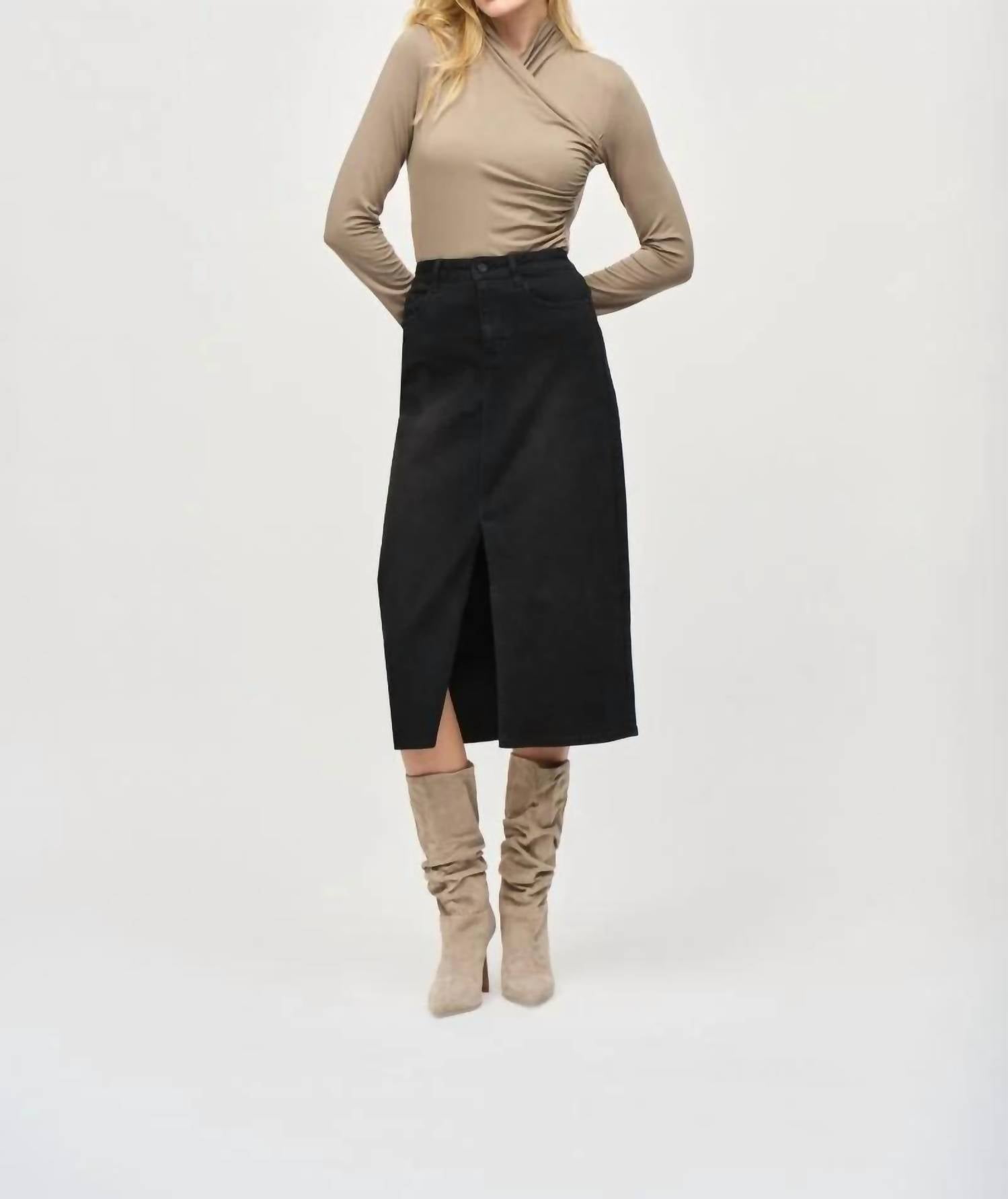 Joseph Ribkoff - Denim Front Slit Midi Jean Skirt