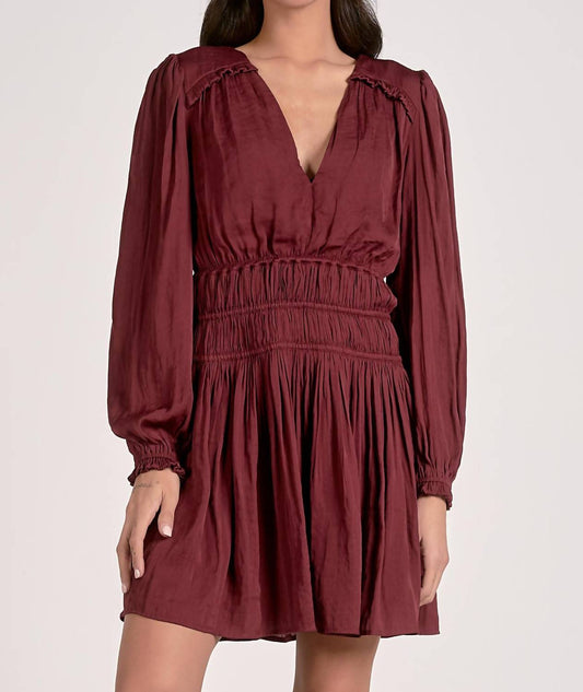 Elan - Long Sleeve Gathered Mini Dress