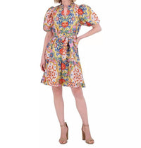 VINCE CAMUTO Women's Printed Cotton Ruffle Dress in multi - women's dress