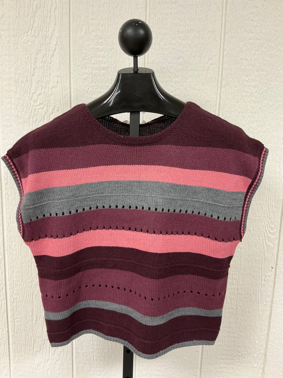 SEE AND BE SEEN Multi Color Striped Sweater Top in burgundy - women's t-shirt - view 4