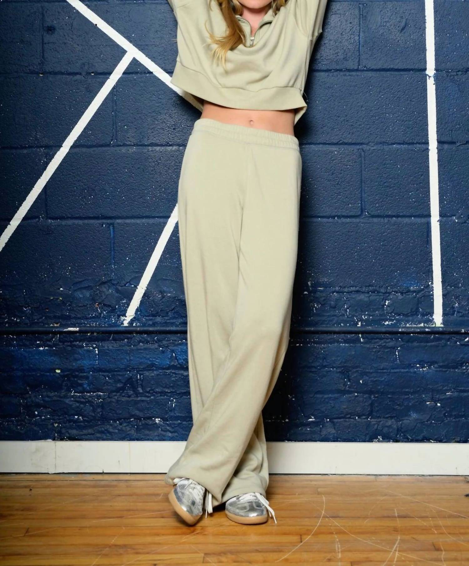 Katie J NYC Girl's Dylan Wide Leg Sweatpants in stone - kids' joggers