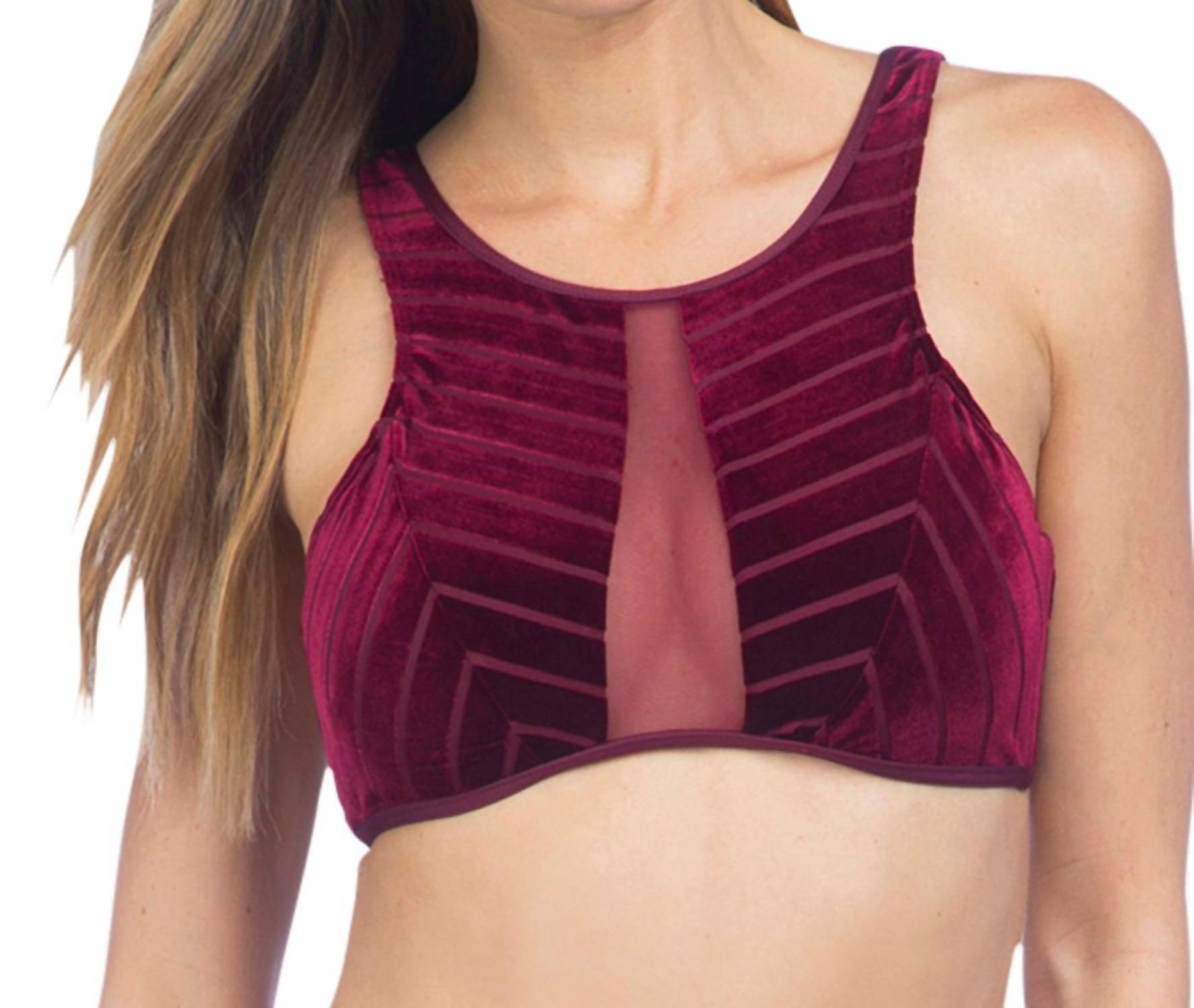 Kenneth Cole - Stripe Mesh High Neck Bikini Top