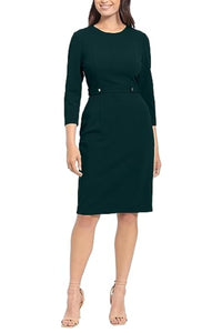London Times - Quarter Sleeve Button Waist Sheath Dress