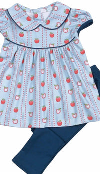 Baby Loren - Girl's Back To School Apple Print Pima Pants Set