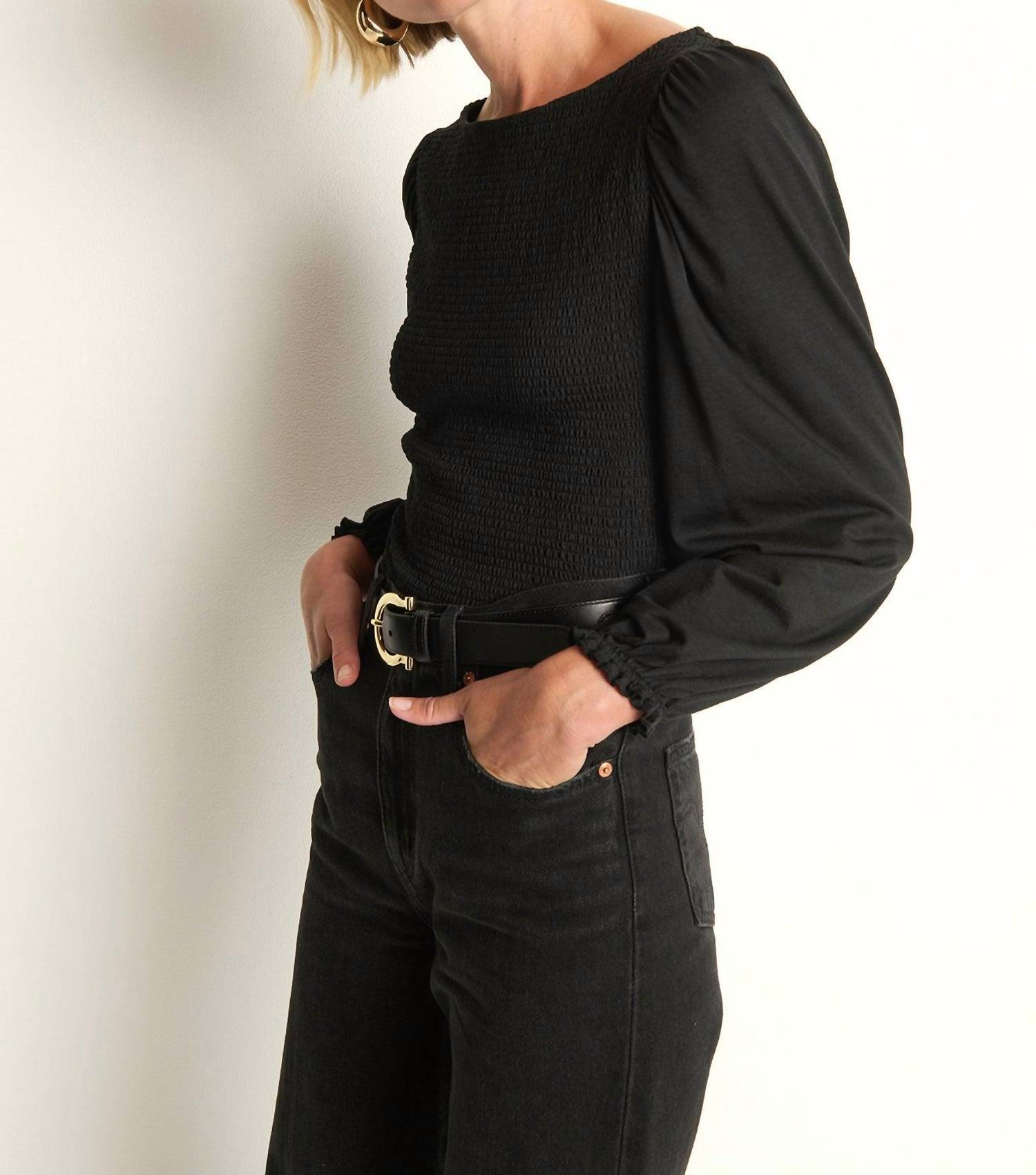 Nation LTD Aidan Smocked Blouse in jet black - women's blouse - view 5