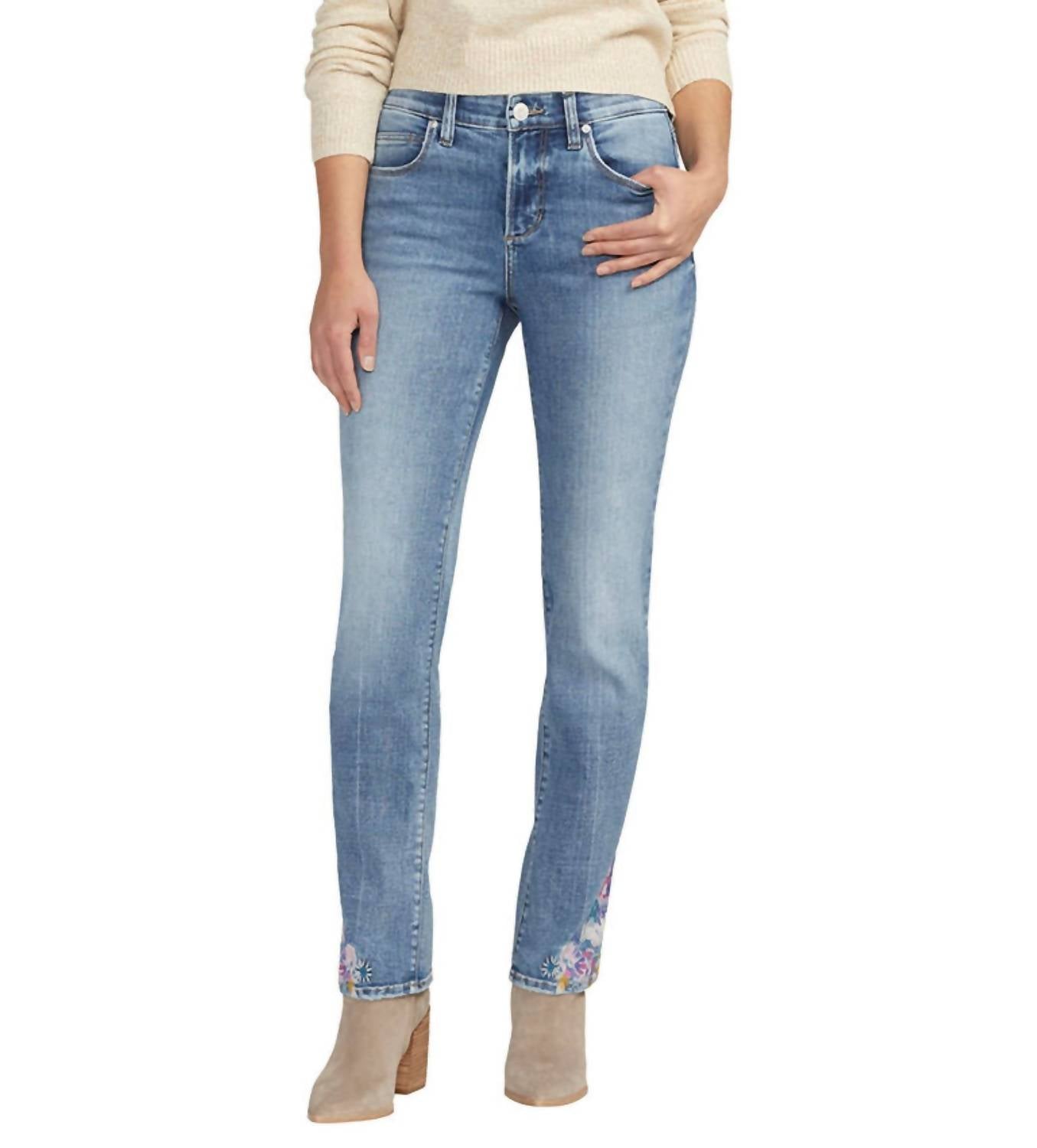 Jag - Mid Rise Embroidered Ruby Straight Leg Jeans