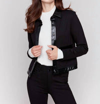 Charlie B - Short Ponte Knit Jacket With Vinyl Trim