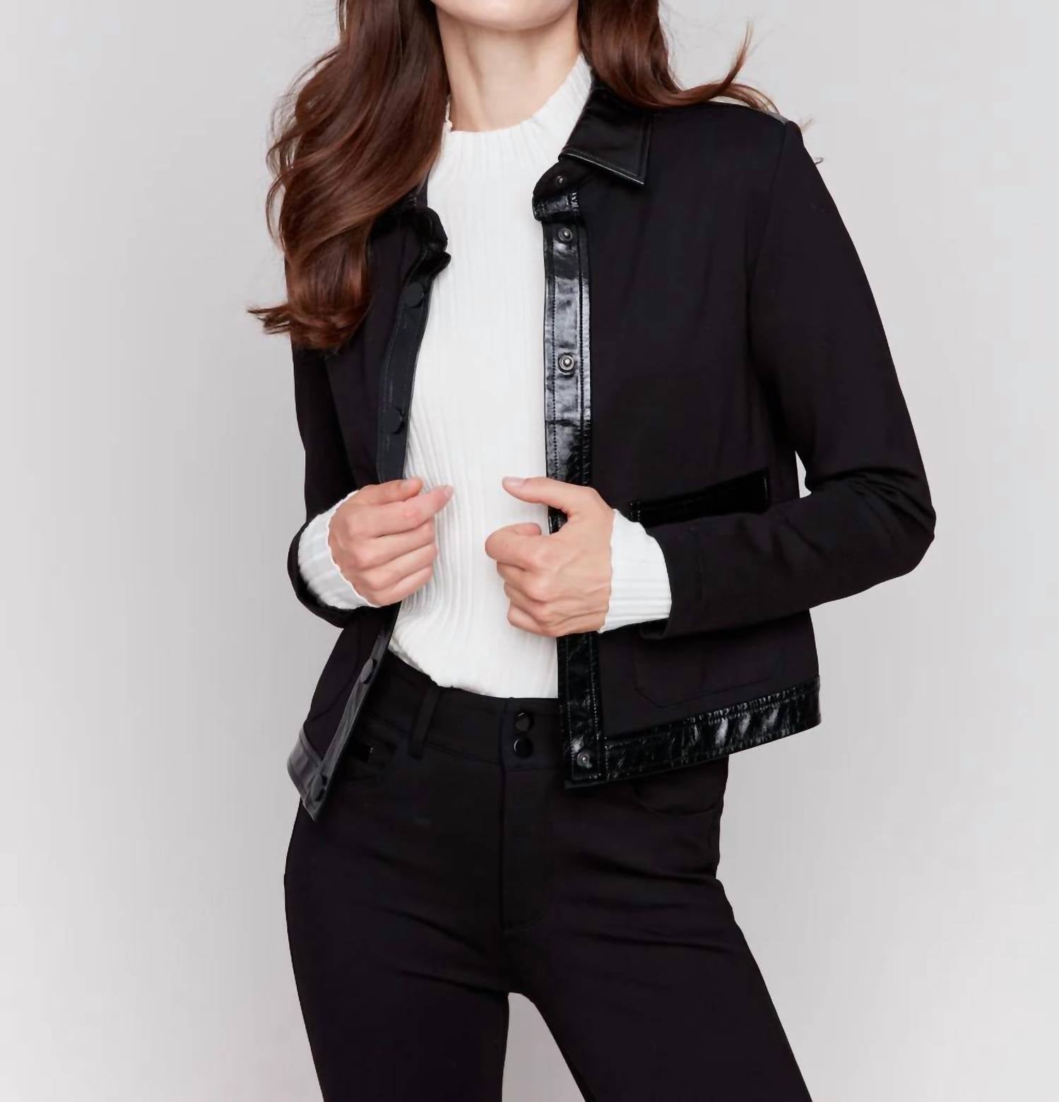 Charlie B - Short Ponte Knit Jacket With Vinyl Trim