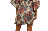 KORI Autumn Bloom Babydoll Mini Dress in antique rust - women's dress - detail view