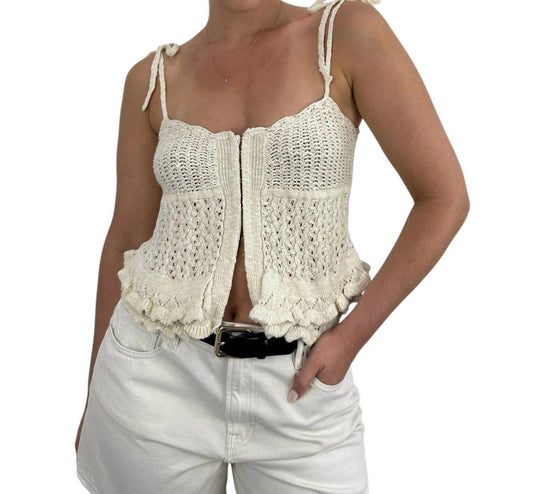 Sky To Moon - Crochet Knit Ruffle Hem Tank Top