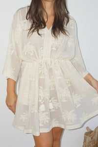 NIBI MTK Savannah Kaftan in cream palm embroidery - women's dress - detail view